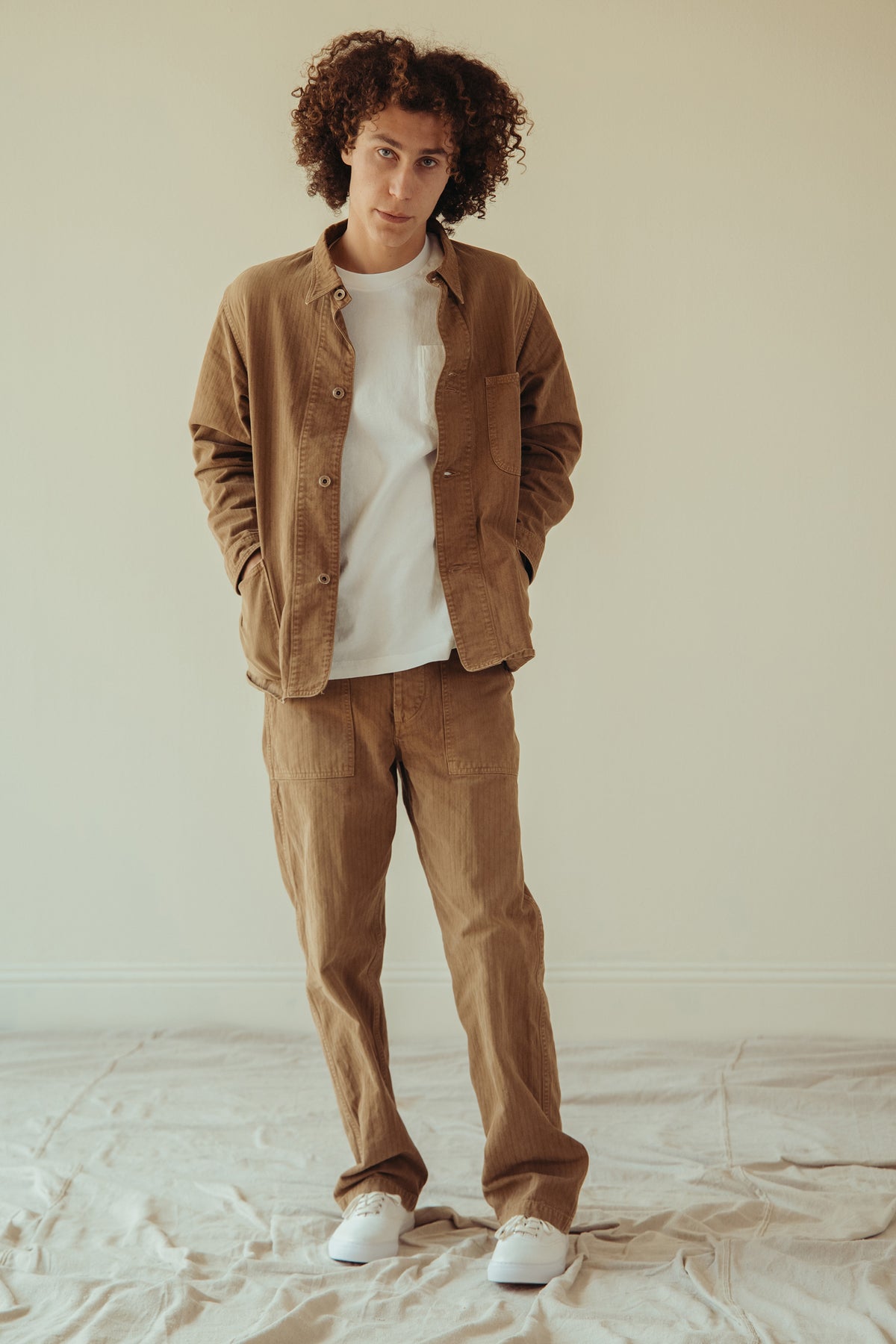 Canoe Club x orSlow - orSlow x Canoe Club Regular Fit Fatigue Pants - Walnut Brown Herringbone Twill - Canoe Club