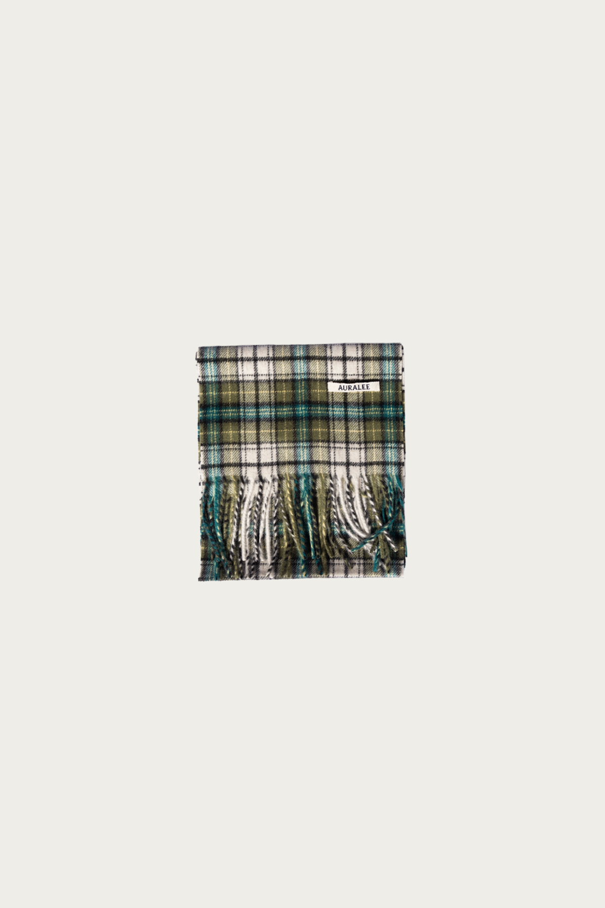 Auralee - Cashmere Check Long Stole - Moss Green Check - Canoe Club