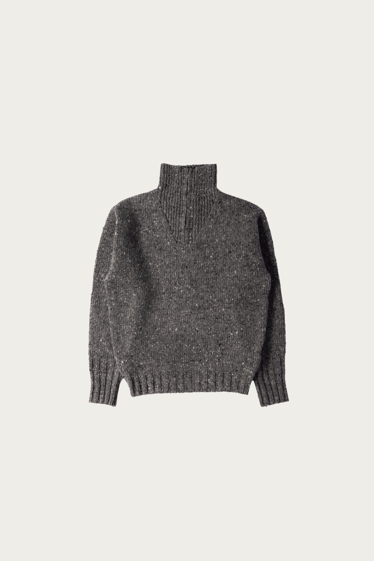 Auralee - Low-Gauge Homespun Tweed Knit Zip Turtle - Top Charcoal - Canoe Club