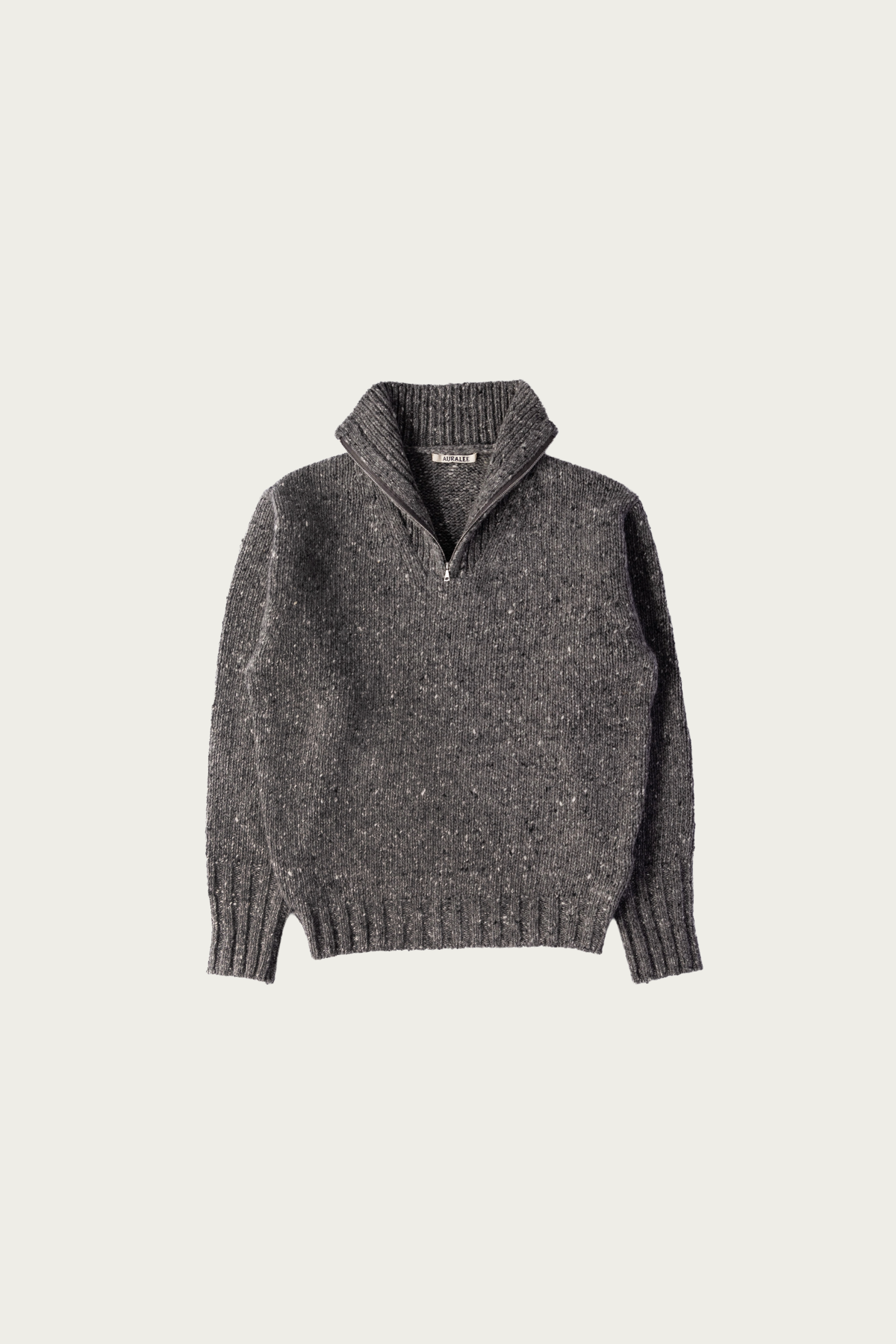 Auralee - Low-Gauge Homespun Tweed Knit Zip Turtle - Top Charcoal - Canoe Club