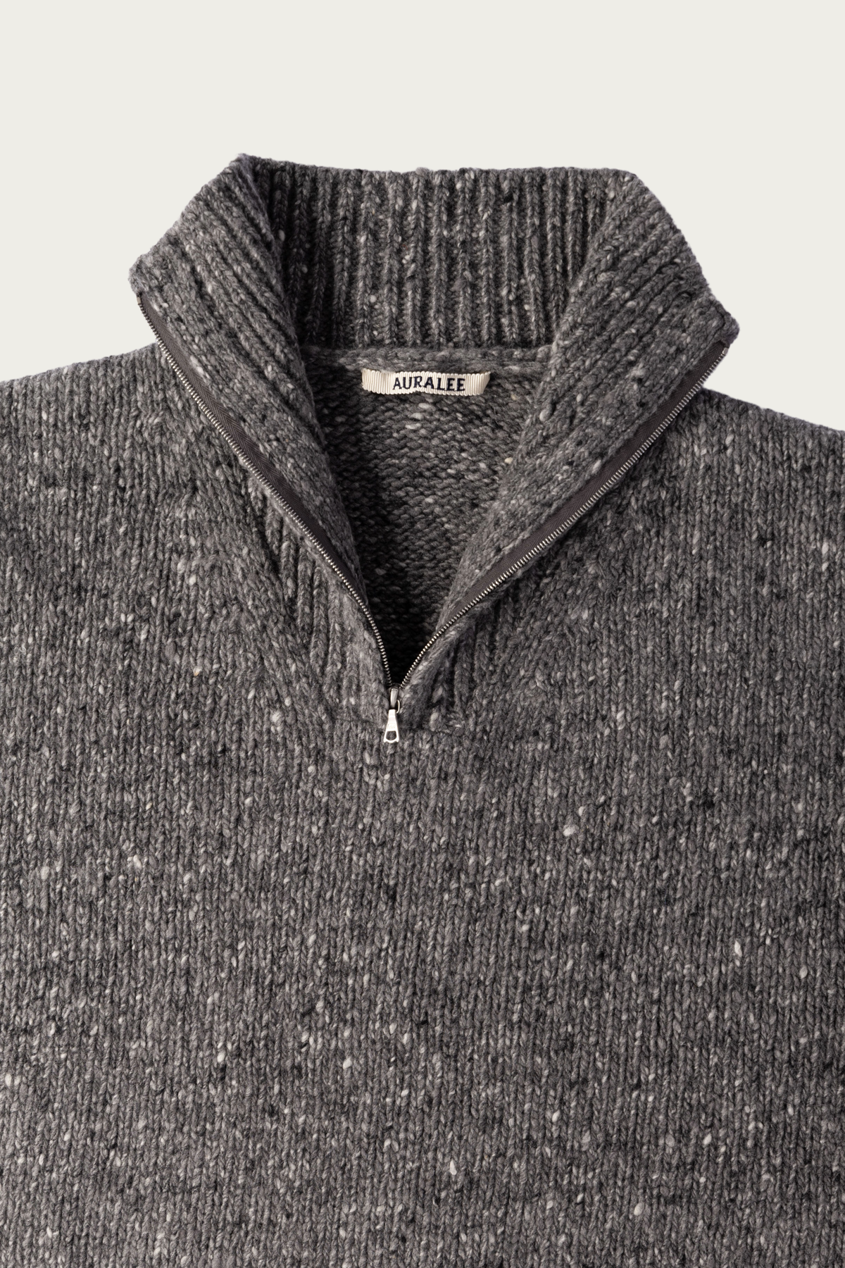 Auralee - Low-Gauge Homespun Tweed Knit Zip Turtle - Top Charcoal - Canoe Club