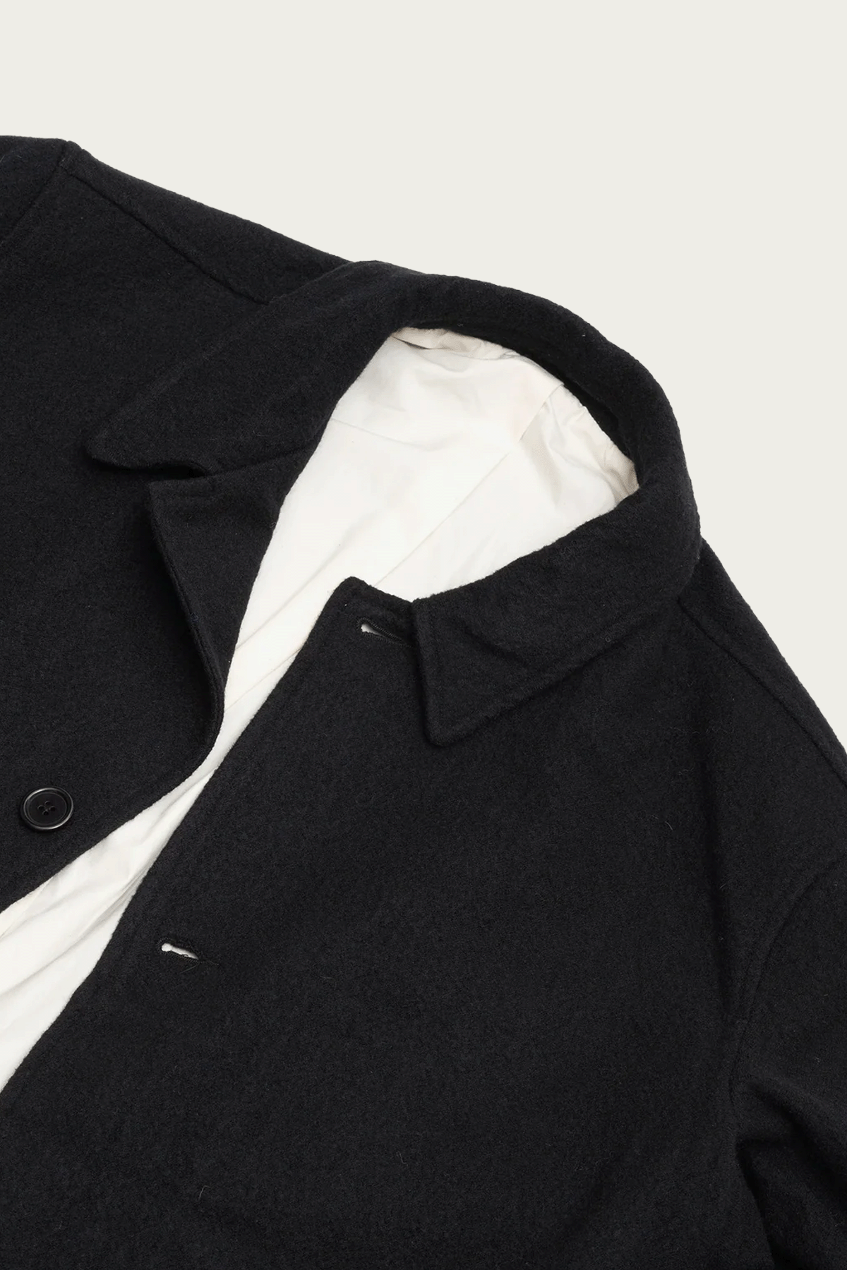 James Coward - Sawed Off Mac - Black Piece Dyed Wool Twill - Canoe Club