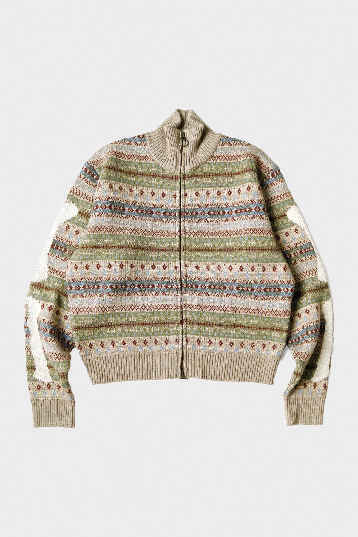 Kapital - 7G Wool FairIsle BONE ZIP Short Cardigan - Sax - Canoe Club