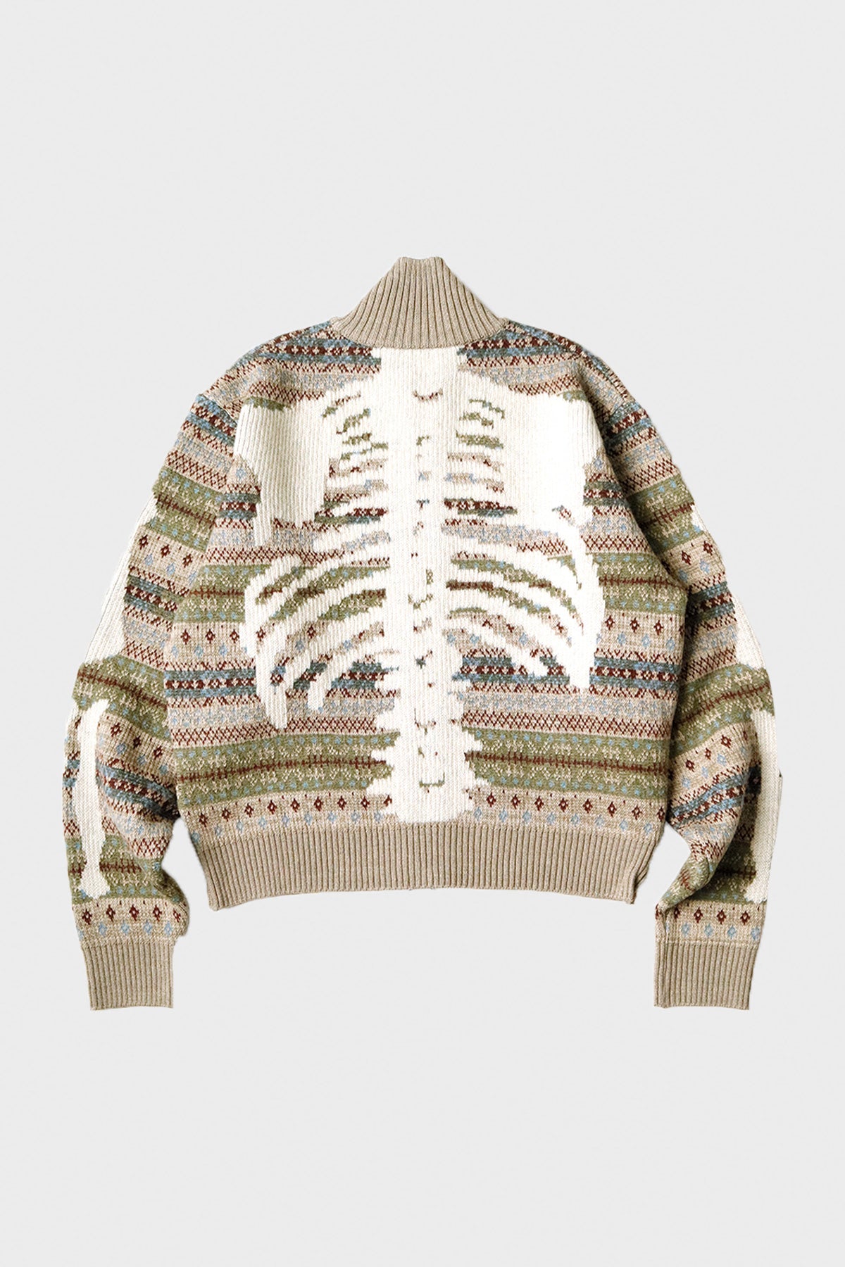 Kapital - 7G Wool FairIsle BONE ZIP Short Cardigan - Sax - Canoe Club