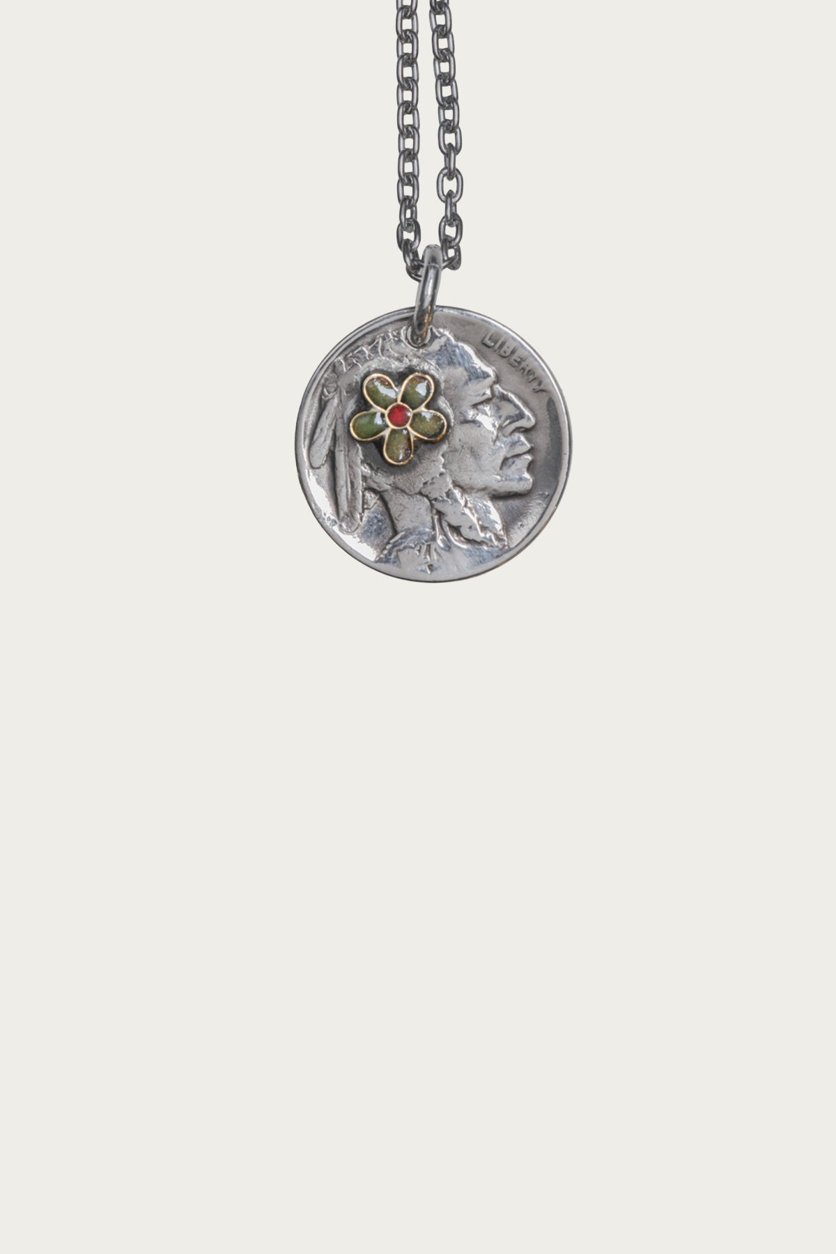 North Works - Buffalo Nickel Flower Pendant - Green - Canoe Club