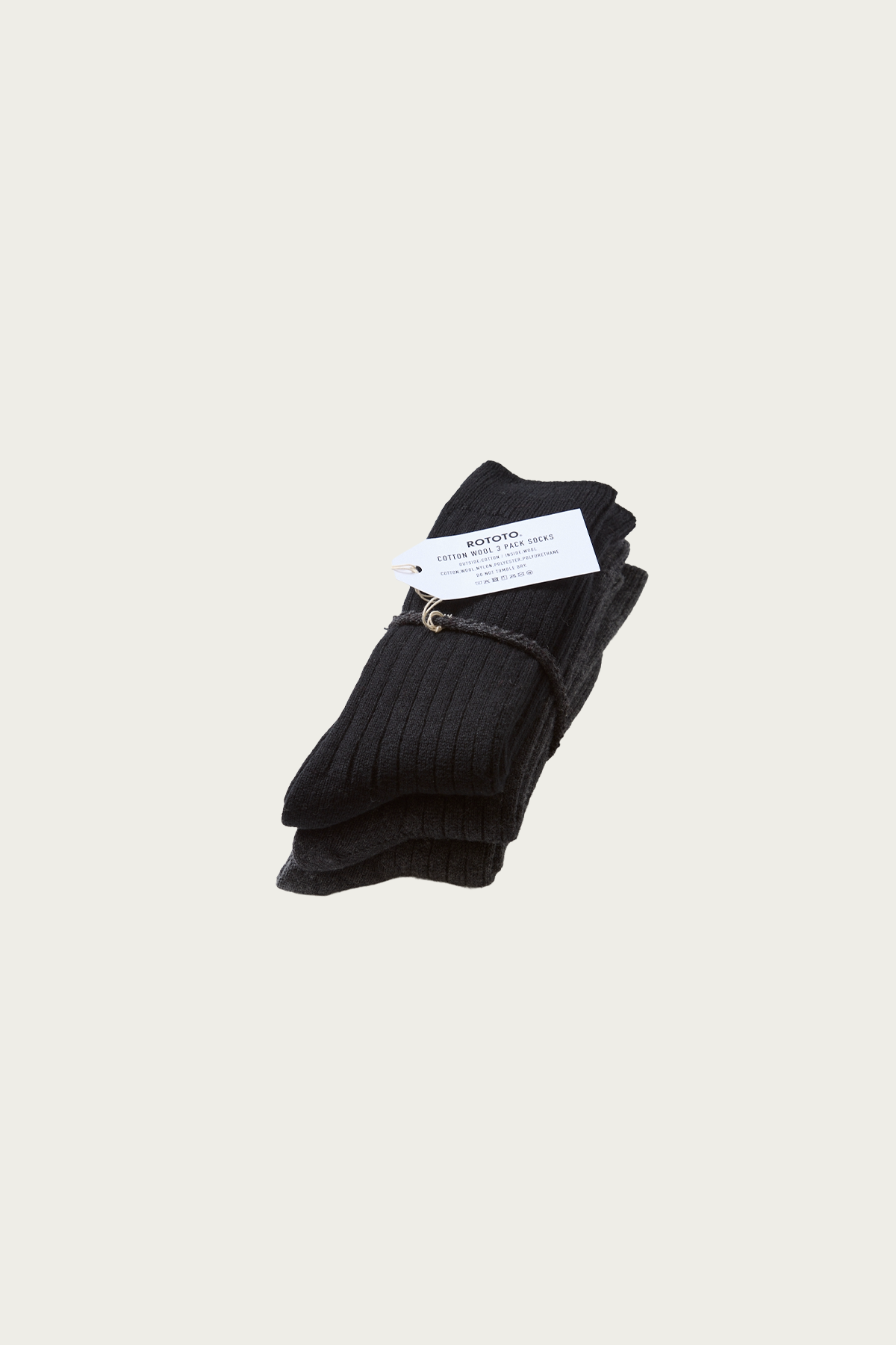 Rototo - Cotton Wool Ribbed Crew 3 Pack Socks - Black Tones - Canoe Club