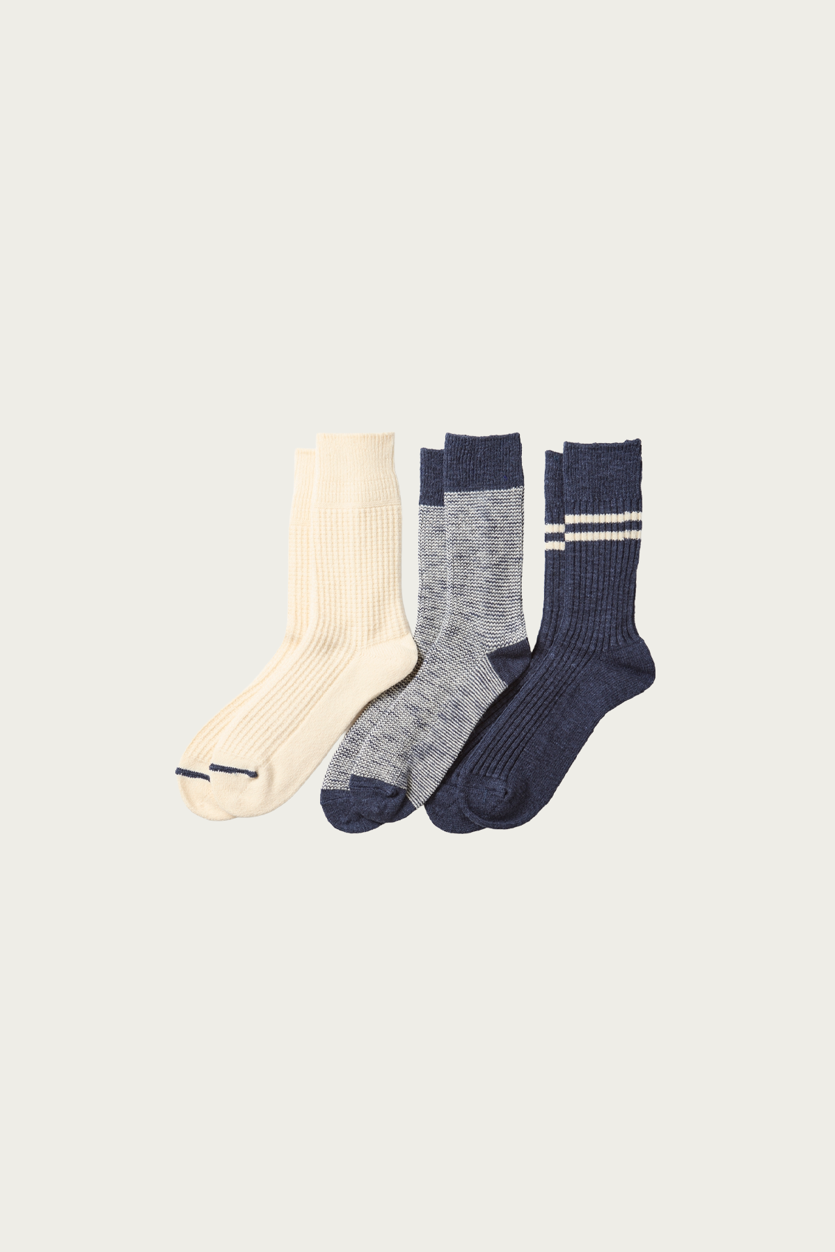 Rototo - Recycled Cotton Wool Daily 3 Pack Socks - Navy - Canoe Club