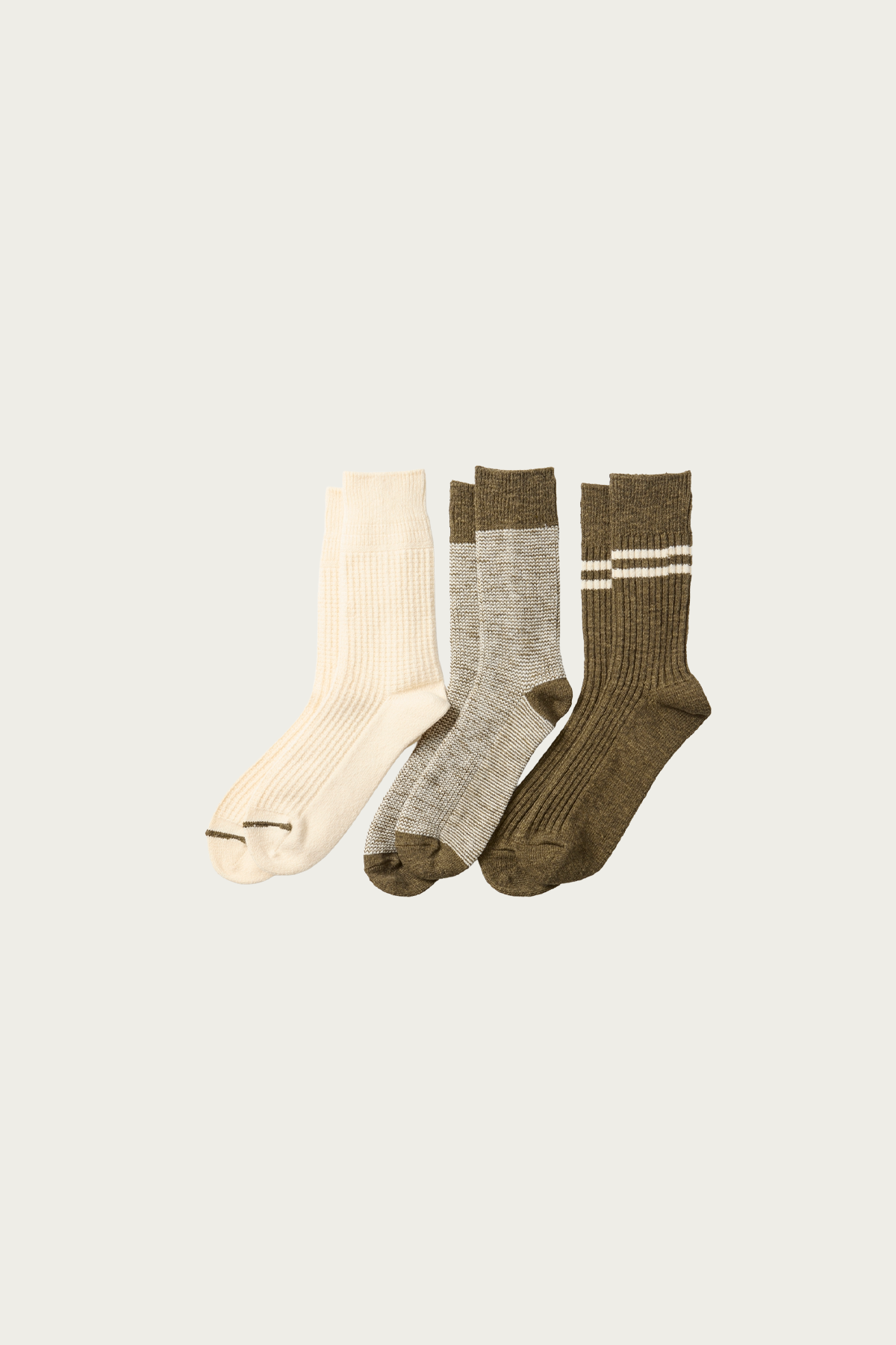 Rototo - Recycled Cotton Wool Daily 3 Pack Socks - Olive - Canoe Club