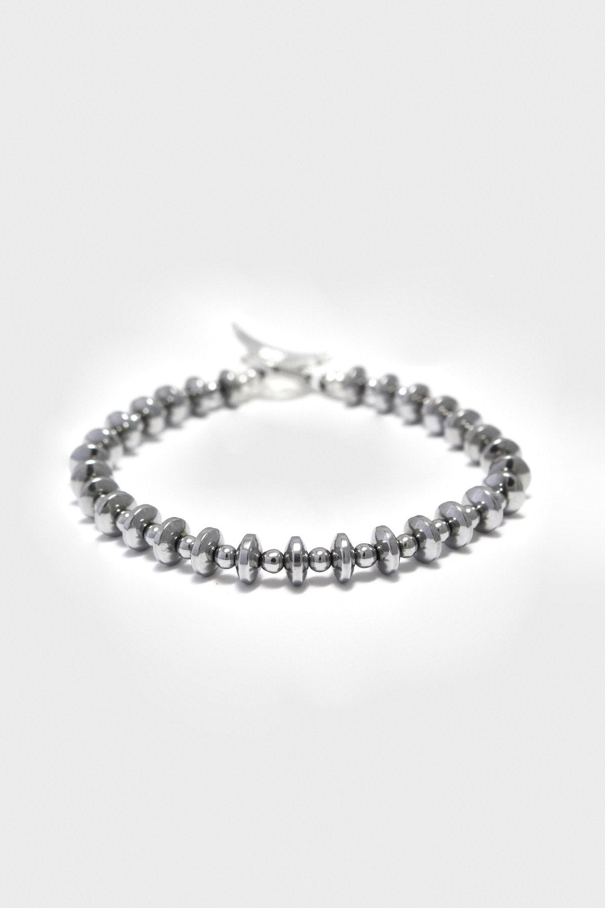Mikia - Hematite Roundel Stone Bracelet - Silk/Sterling - Canoe Club