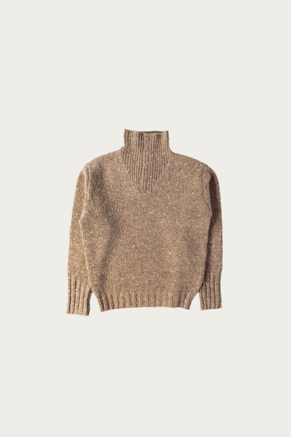 Auralee - Low-Gauge Homespun Tweed Knit Zip Turtle - Top Brown - Canoe Club