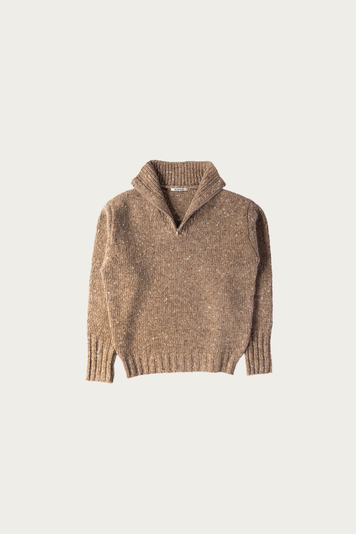 Auralee - Low-Gauge Homespun Tweed Knit Zip Turtle - Top Brown - Canoe Club