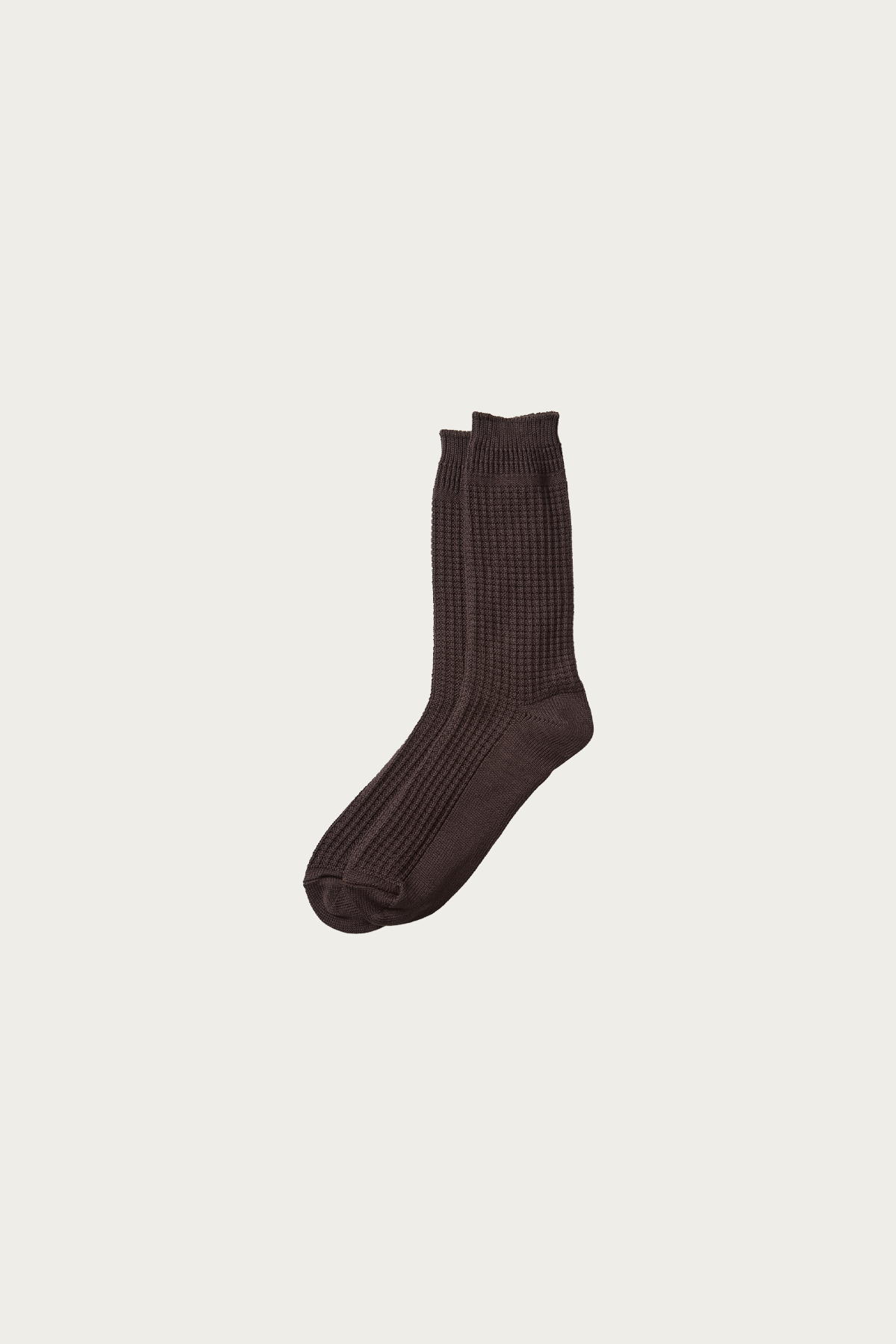 Rototo - Cotton Waffle Crew Socks - Dark Brown - Canoe Club