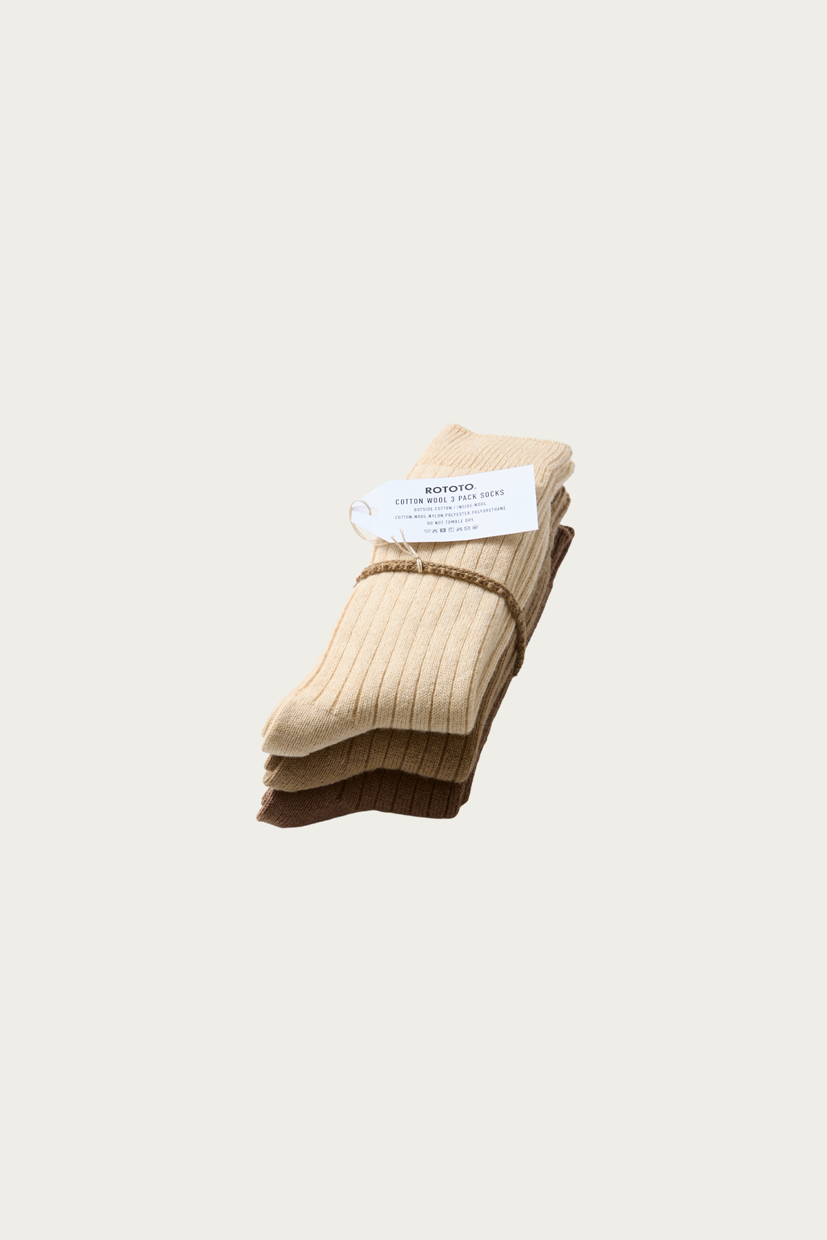 Rototo - Cotton Wool Ribbed Crew 3 Pack Socks - Beige Tones - Canoe Club