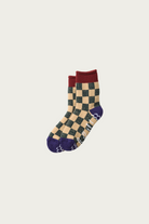 Rototo - Pile Room Socks "Checkerboard" - Maroon / Navy Blue - Canoe Club