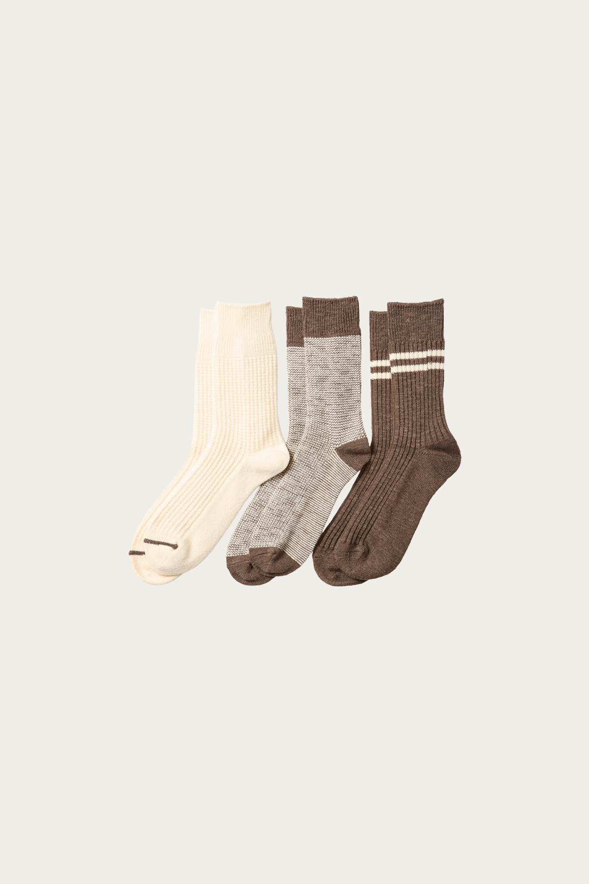 Rototo - Recycled Cotton Wool Daily 3 Pack Socks - Brown - Canoe Club