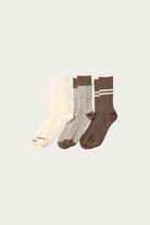 Rototo - Recycled Cotton Wool Daily 3 Pack Socks - Brown - Canoe Club