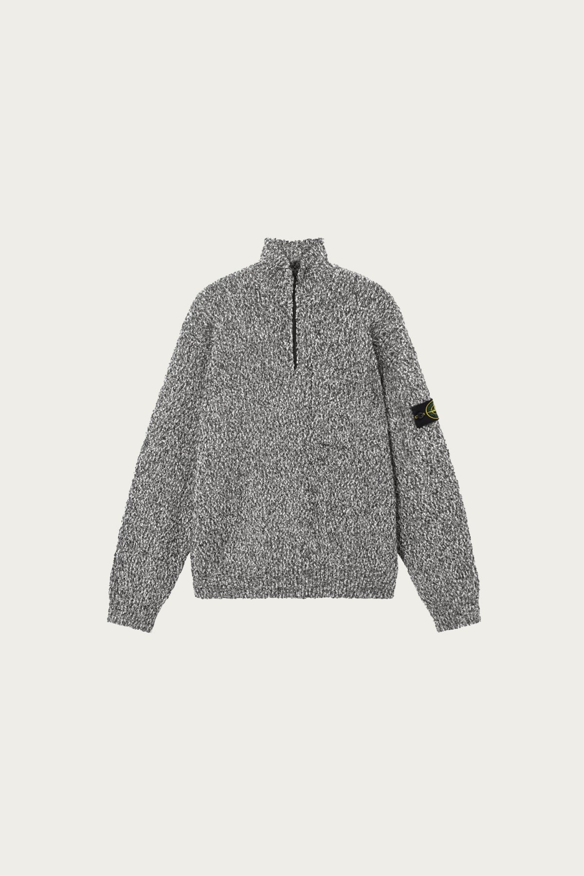 Stone Island - Speckled Cotton Half-Zip Jumper - Black Melange - Canoe Club